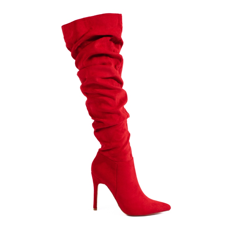 Bottes à talons hauts en daim rouge pour femmes de Shelovet Bottes à talons hauts en daim rouge pour femmes de Shelovet