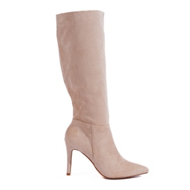 Bottines à talons en daim beige Shelovet