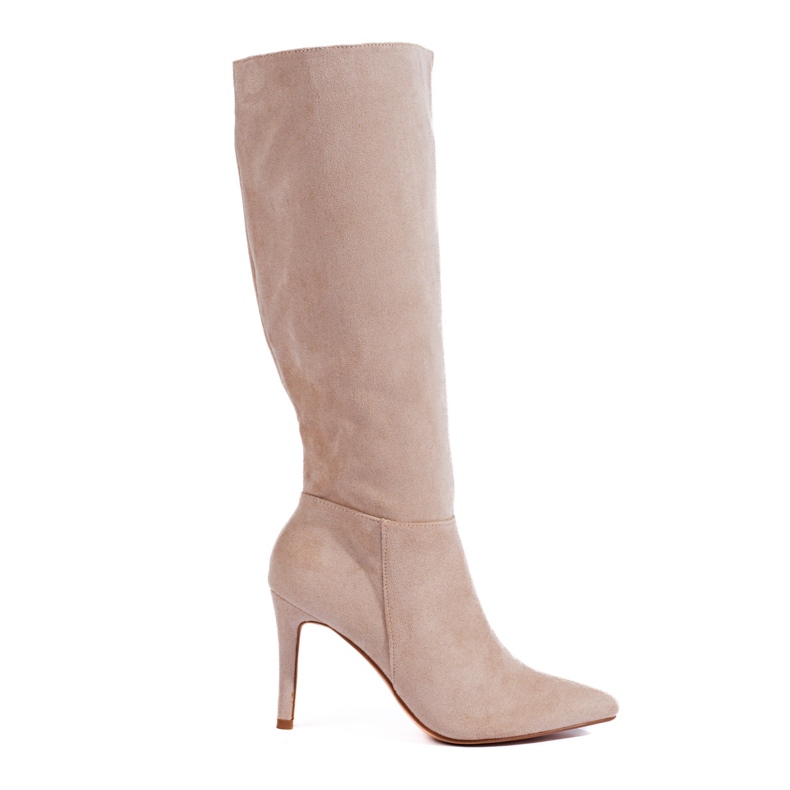 Bottines à talons en daim beige Shelovet