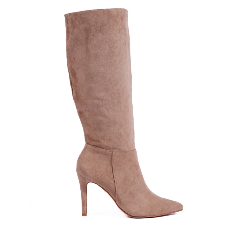Bottes à talons en daim beige foncé de Shelovet