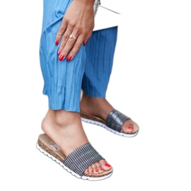 Claquettes noires brillantes Issiglio argent