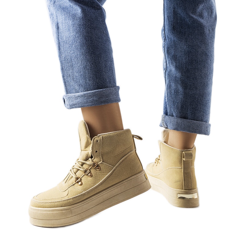 Bottines à plateforme à lacets beiges de Jolin