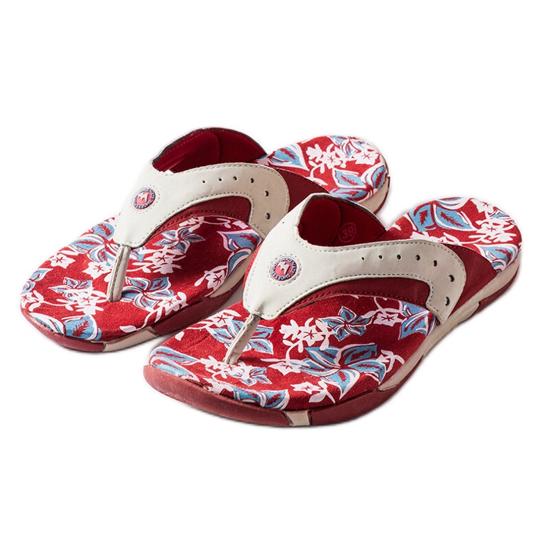 Tongs Suoma en textile rouge à fleurs