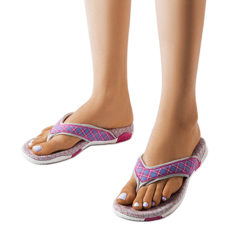 Tongs en textile gris et rose Luigia