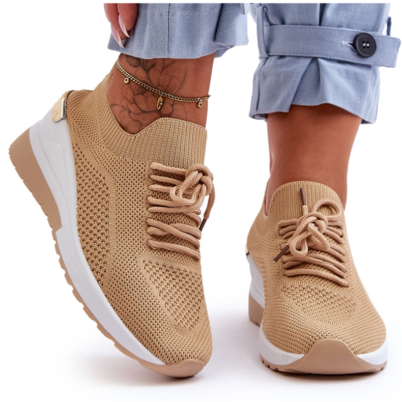 PG1 Chaussures de sport à enfiler en tissu Beige Visconti Wedge