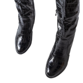 Bottines noires matelassées en crocodile à motif Medhane le noir