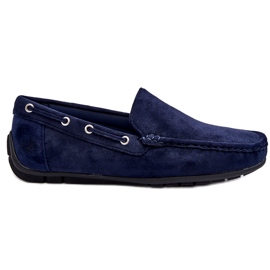 Mocassins à enfiler en daim pour hommes, bleu marine