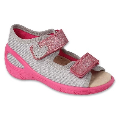 Sandales pour enfants Befado avec empiècement en cuir 063P005, argent avec un coeur Sandales pour enfants Befado avec empiècement en cuir 063P005, argent avec un coeur