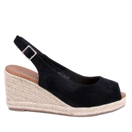 Nevil Espadrilles noires compensées à bout ouvert