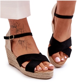 Sandales en daim avec compensées tressées pour femmes, noir le noir