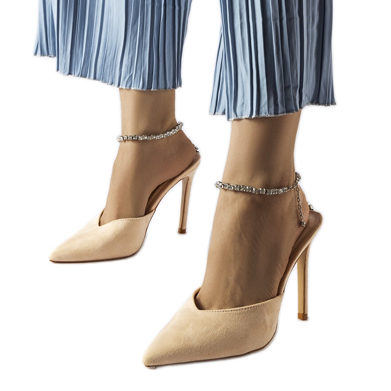 Escarpins stiletto Claude beiges à strass