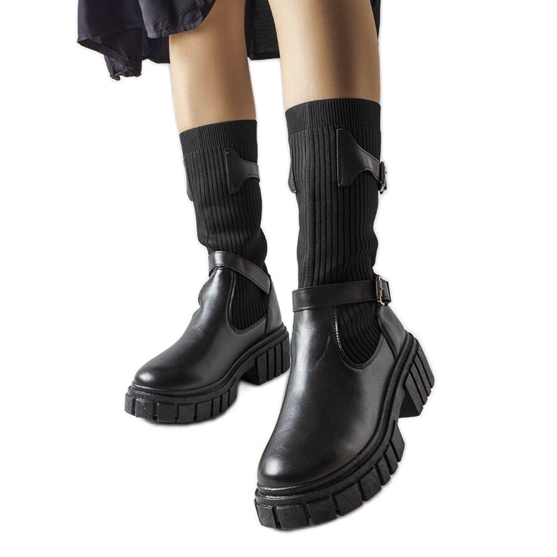 Bottes élégantes noires avec dessus élastique d'Ida le noir