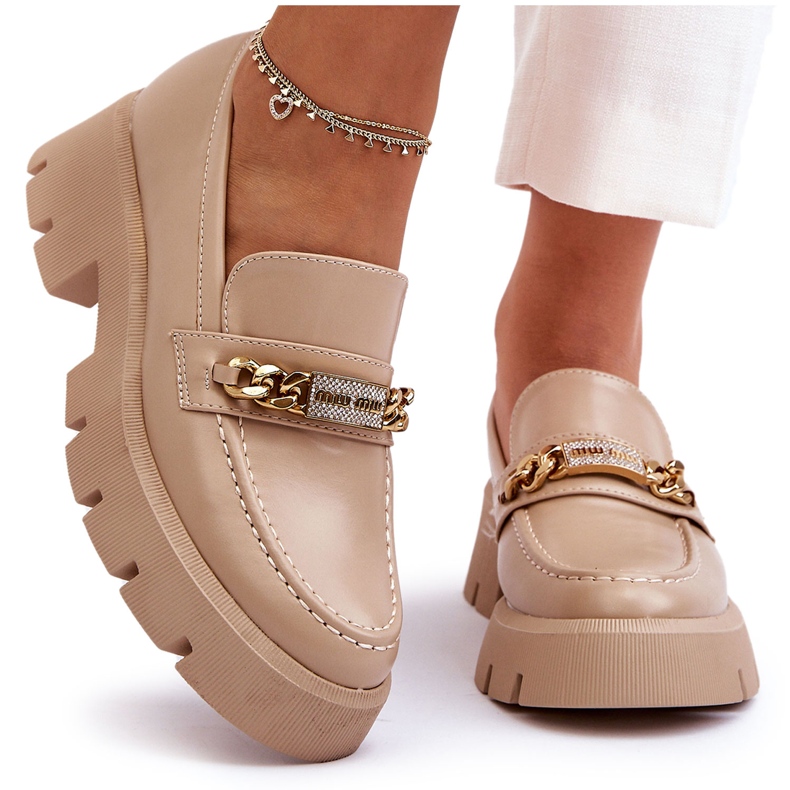 PS1 Mocassins Classiques Sur Une Plate-forme Chunky Beige Attrapez-moi!