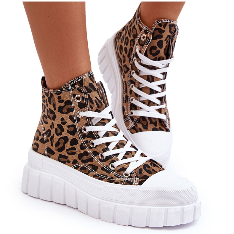 PS1 Baskets Montantes Femme Motif Léopard Marron Florensi brun