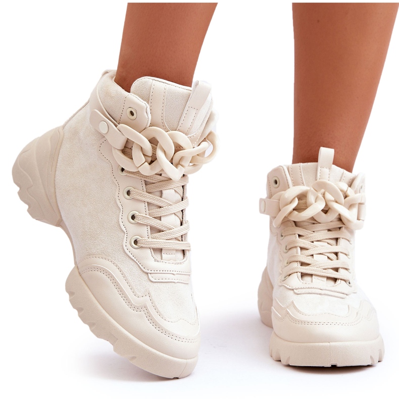 PS1 Chaussures Sport Femme Daim Avec Chaîne Beige Tymagio