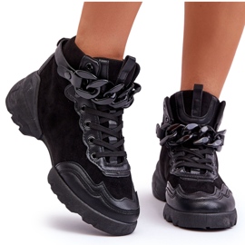 PS1 Chaussures Sport Femme Daim Avec Chaîne Noir Tymagio