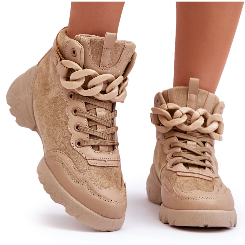 PS1 Chaussures Sport Femme Daim Avec Chaîne Beige Foncé Tymagio