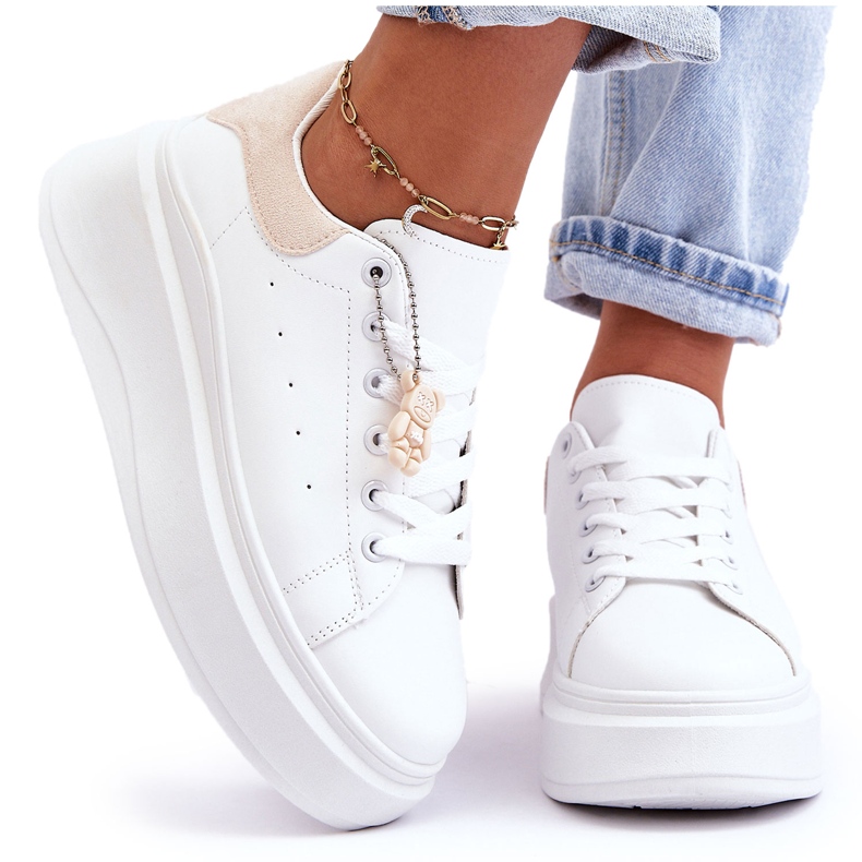 PS1 Chaussures De Sport Pour Femmes Sur Une Plateforme Massive Blanche Et Beige Mariell