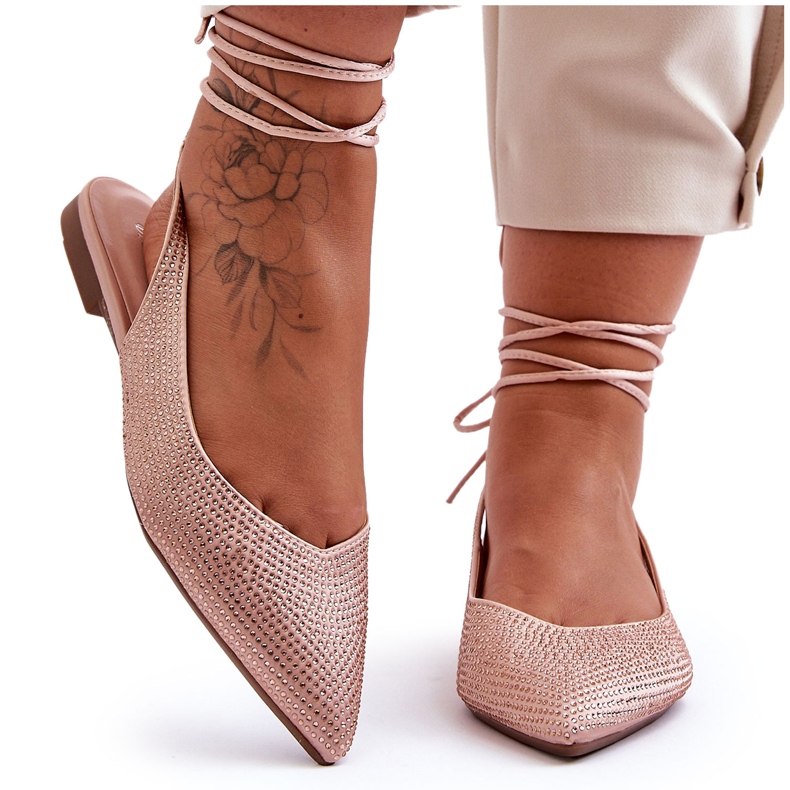 PG1 Ballerines Femme à Lacets Beige Clouté Jange