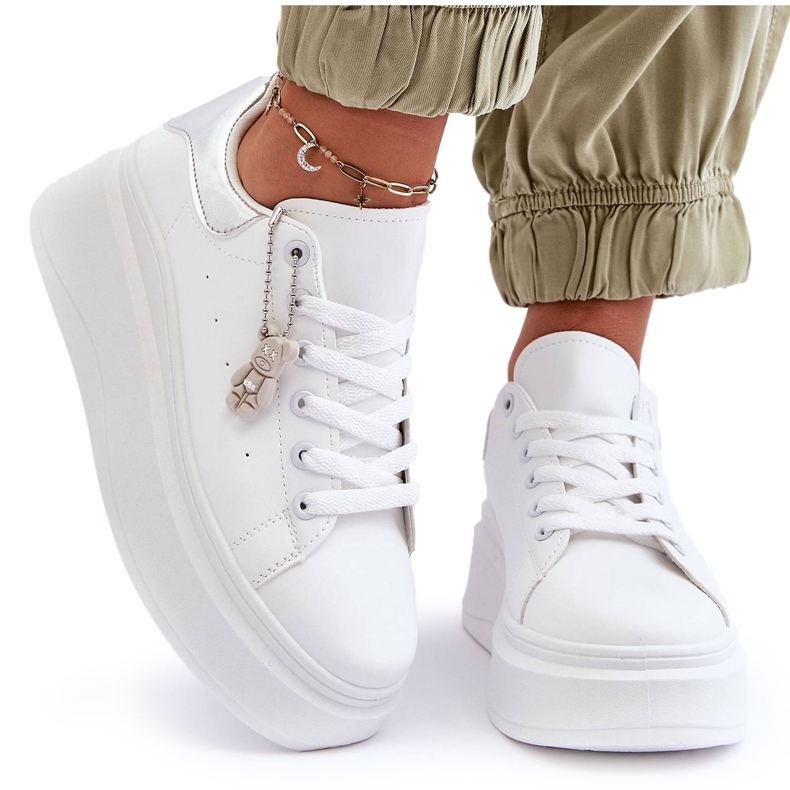 PS1 Chaussures De Sport Pour Femmes Sur Une Plateforme Massive Blanche Et Argent Mariell