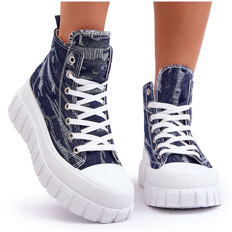 PS1 Baskets Hautes Textile Femme Bleu Marine Degas