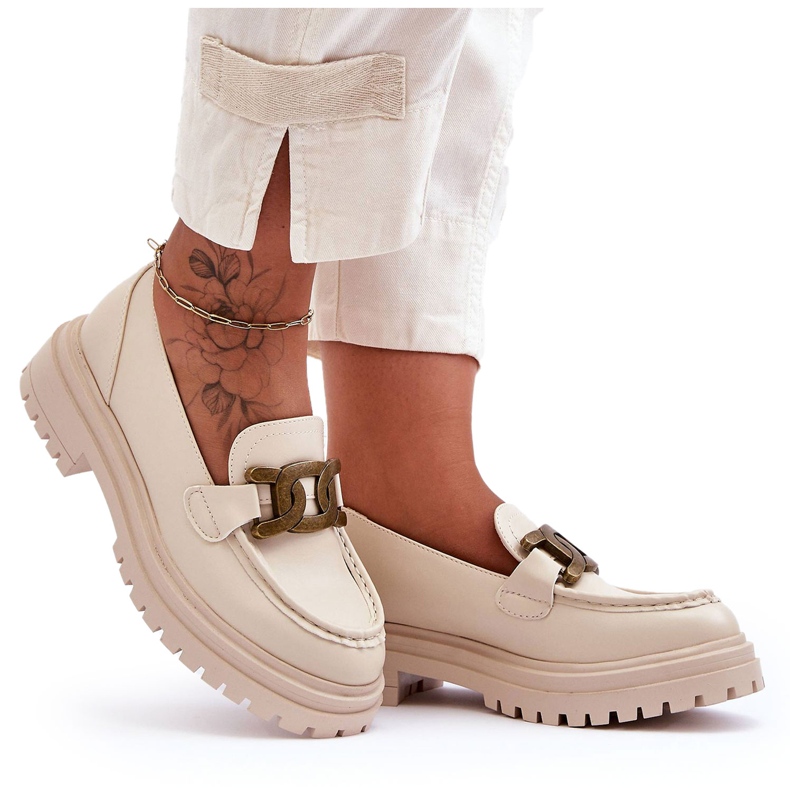 PG1 Mocassins Femme Sur La Plateforme Avec Décoration Beige Ameg