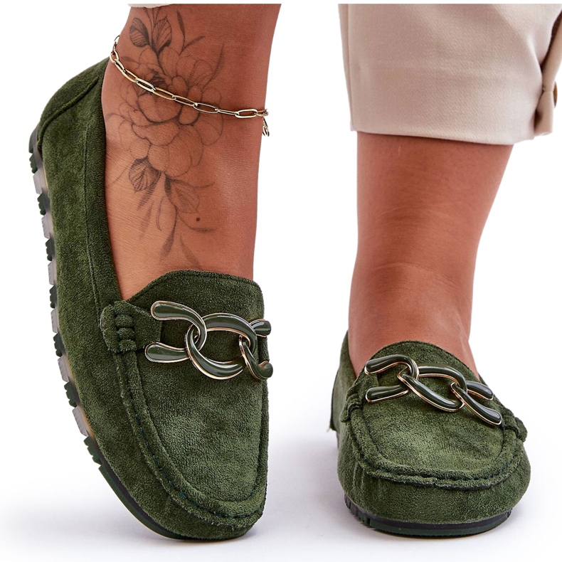 PG1 Mocassins plats en daim pour femme Vert Appia