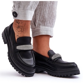 PG1 Aricka's Chunky Black Leather Mocassins Avec Embellissement noir