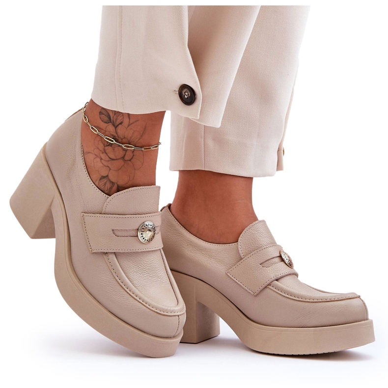 Lemar Chaussures à Talon en Cuir pour Femme Beige Dunadia Lemar Chaussures à Talon en Cuir pour Femme Beige Dunadia