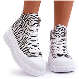 PS1 Baskets Montantes Femme Motif Zèbre Blanc Florensi