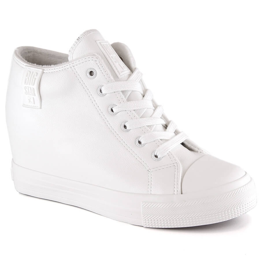 Baskets compensées femme isolées blanc Big Star MM274002 blanche - KeeShoes