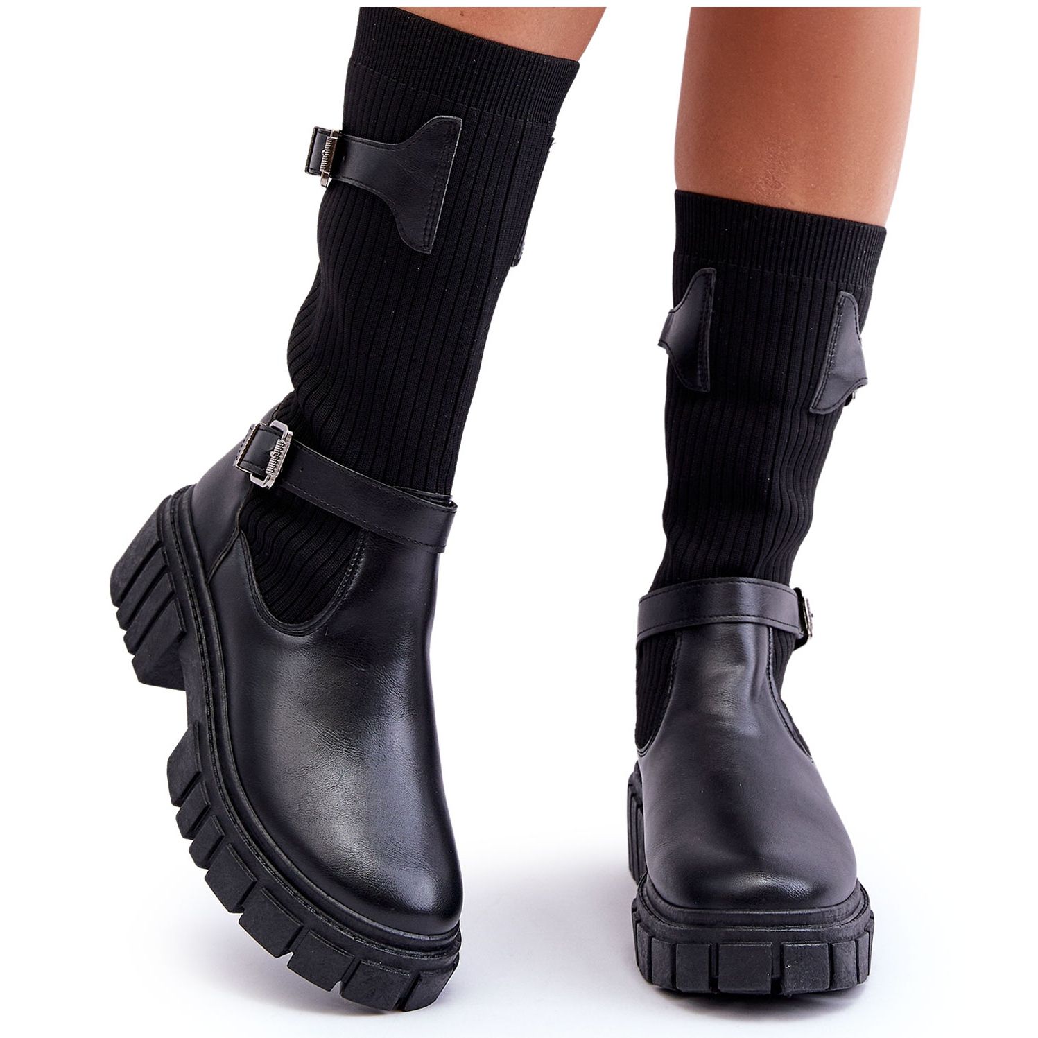Bottes noires pour femmes avec chaussettes Chaussures a la mode