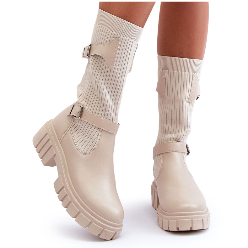 Bottes Chaussettes Femme Beige Abroze Bottes Chaussettes Femme Beige Abroze