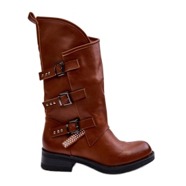 Bottes plates à talons hauts pour femmes en cuir marron Nyreo brun