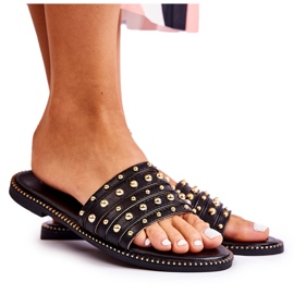 S.Barski Chaussons Femme En Cuir Avec Ornement Noir