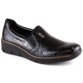 Chaussures confortables laquées pour femmes step-black Rieker 53766-45 noir