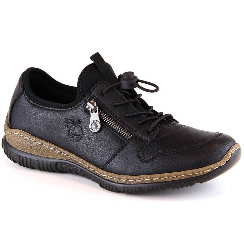 Mocassins femme en cuir noir Rieker N32G0-00 le noir