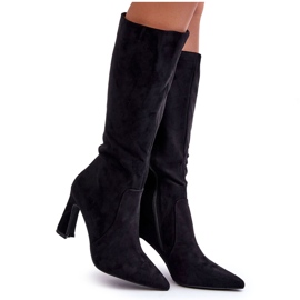 Bottes à talons en daim noires le noir