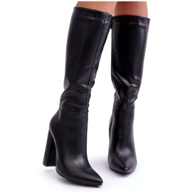 Elégant Talons Hauts En Cuir Noir Eudonice