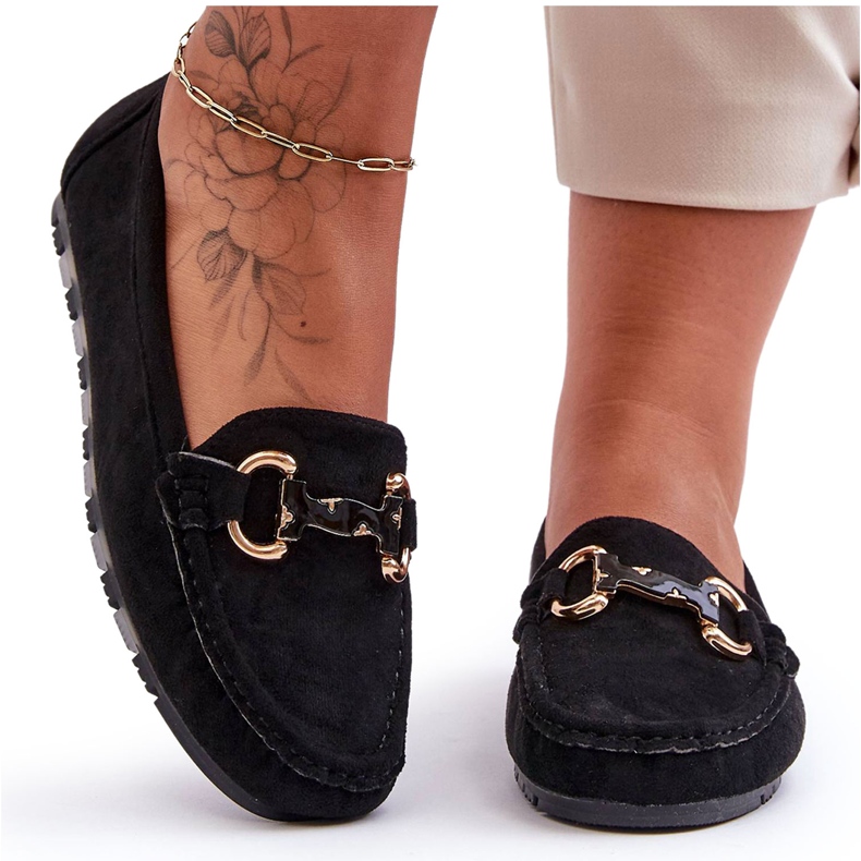PG1 Mocassins Femme En Daim Avec Décoration Noir Dionira le noir