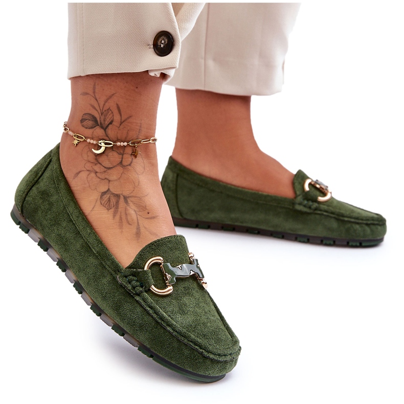 PG1 Mocassins Femme En Daim Avec Décoration Dionira Verte
