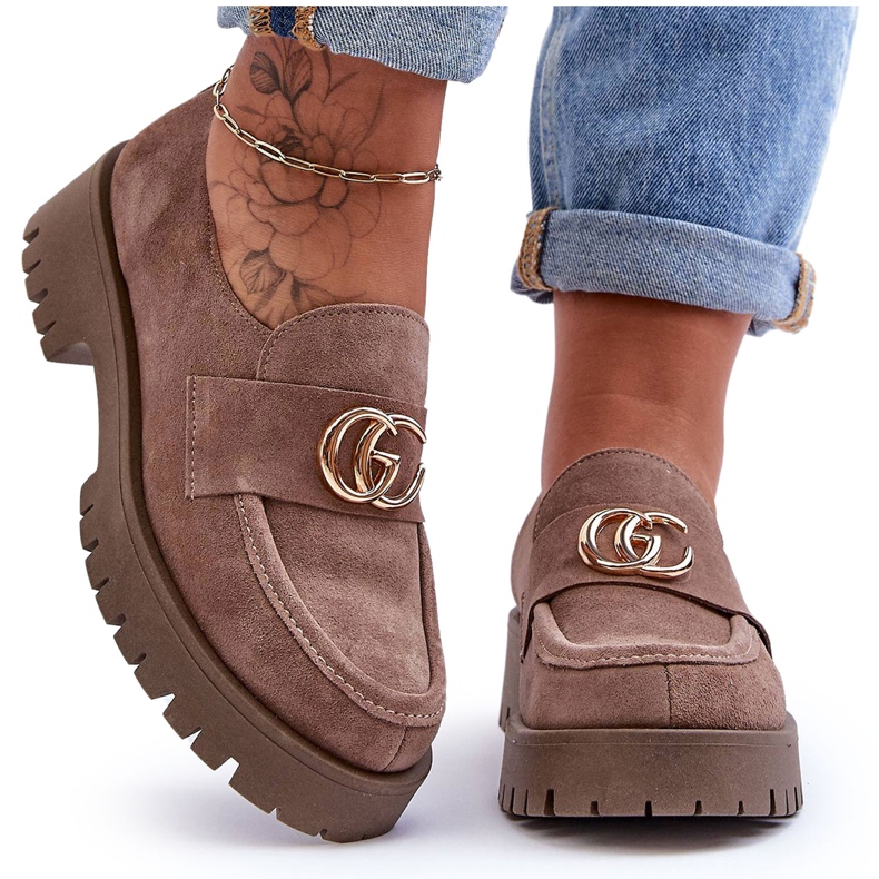 Laura Messi Chaussures Femme En Daim Avec Décoration Beige Foncé Rosefalls