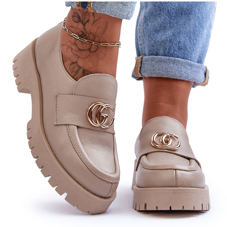 Laura Messi Chaussures en cuir pour femmes avec décoration en chute de rose beige