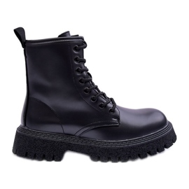 Vinceza Bottes de travail en cuir pour femmes Black Poonah noir