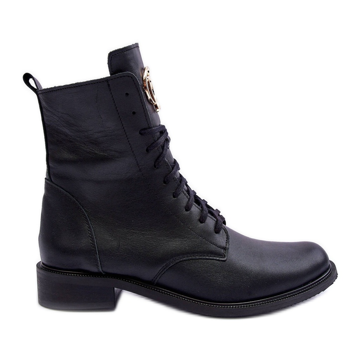 Bottes En Cuir À Lacets Avec Décoration Noir Nicole 2750 le noir