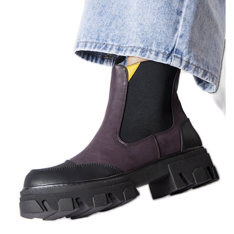 Bottines à enfiler noires et violettes Sibyla