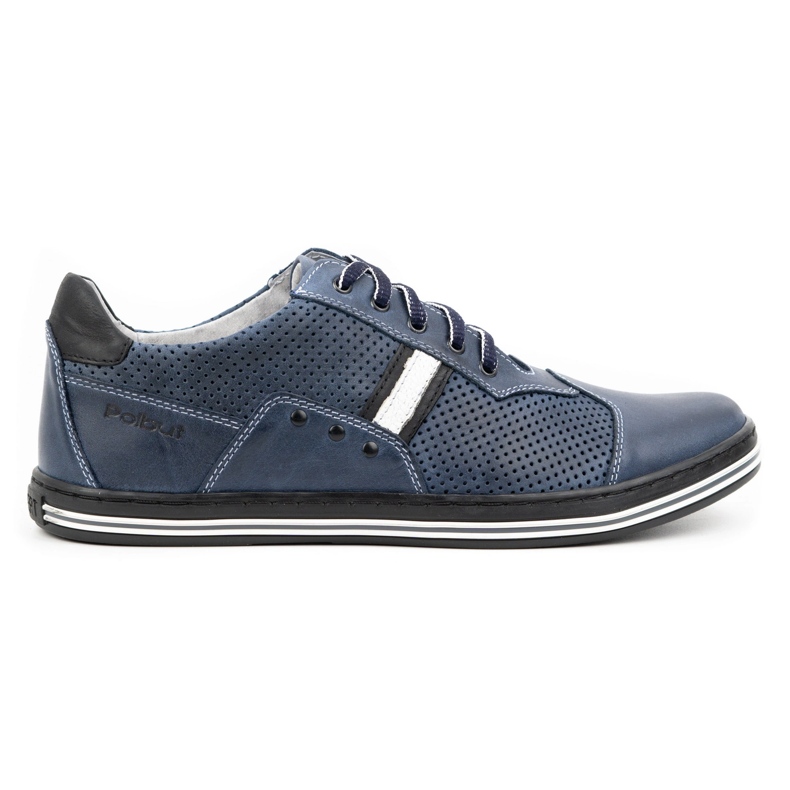 Polbut Chaussures décontractées en cuir pour hommes 1801P bleu marine avec blanc