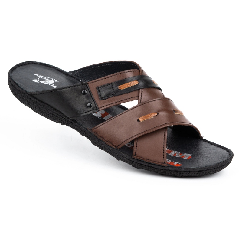 Kampol Chaussons cuir homme 201/55 face marron brun