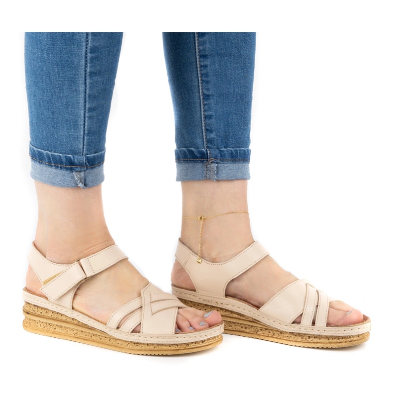 WASAK Sandales confortables en cuir pour femmes 0658W beige