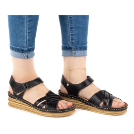 WASAK Sandales confortables en cuir pour femmes 0658W noir le noir